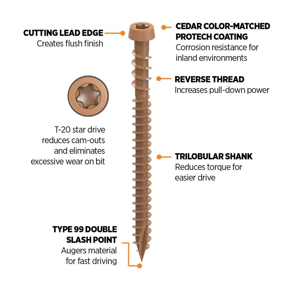 #10 2-1/2 in. Cedar Star Drive Trim-Head Composite Deck Screw (100-Count) - Hercitys