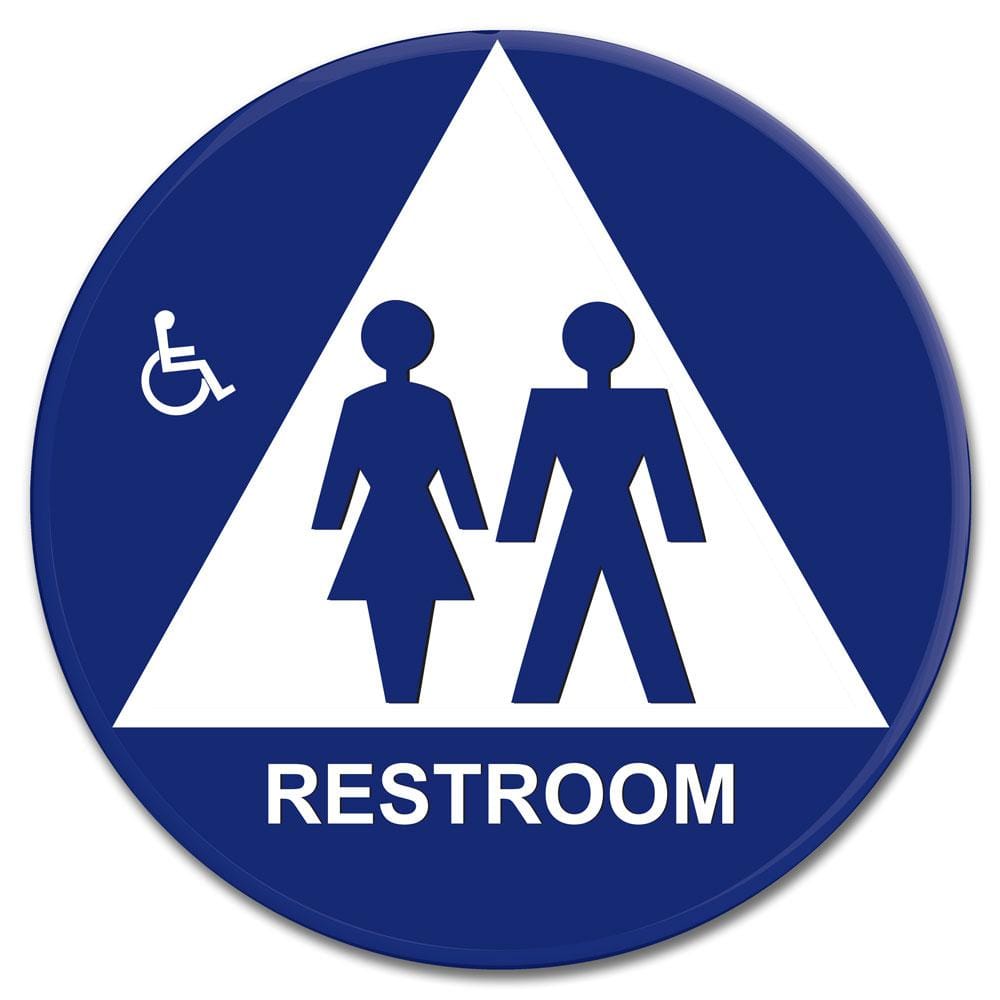 12 in. x 12 in. Blue Plastic Circle Triangle Restroom Sign - Hercitys