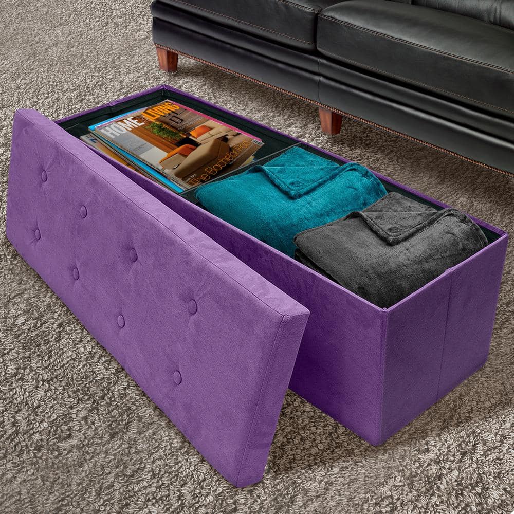 43 in. L x 15 in. W x 15 in. H Purple Collapsible Chest Fabric Bench Storage Box - Hercitys