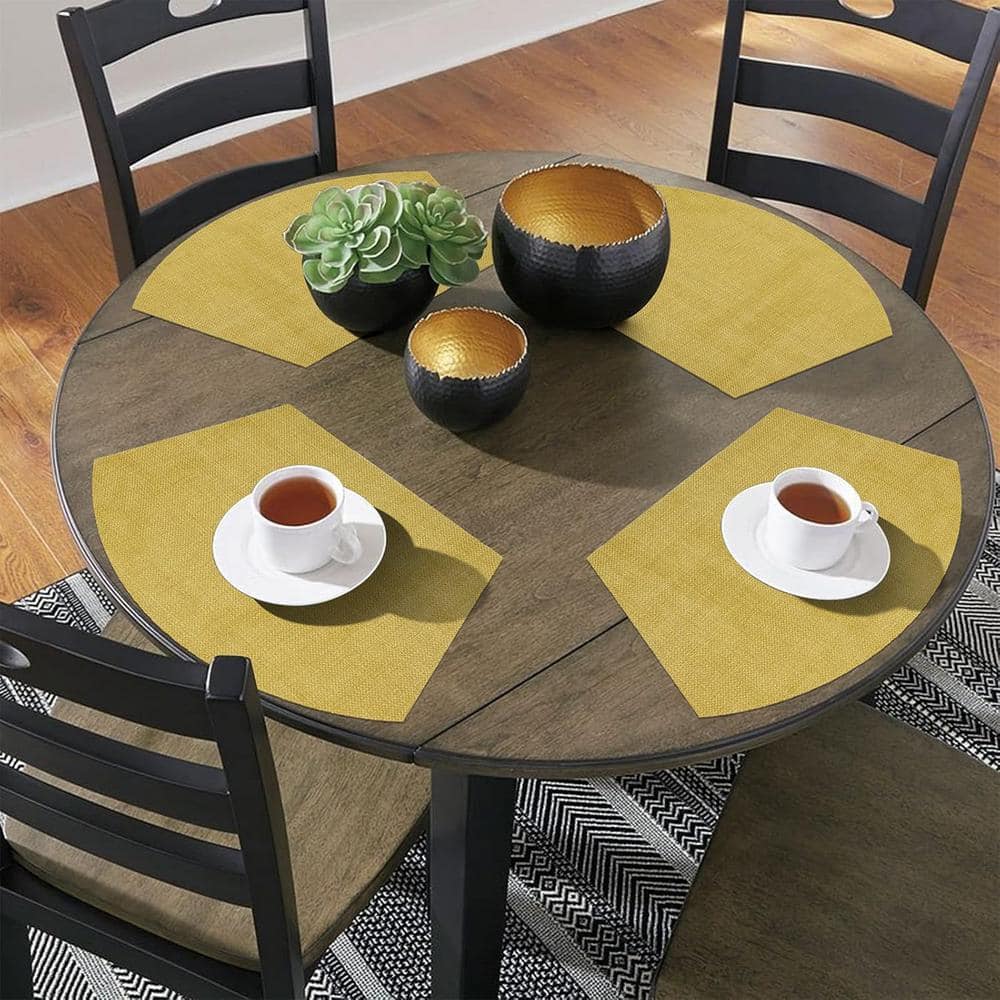 17.7 in. x 11.80 in. Gold Polyester Wedge Placemat Non-Slip Heat Resistant Woven Vinyl Table Mats (Set of 4) - Hercitys