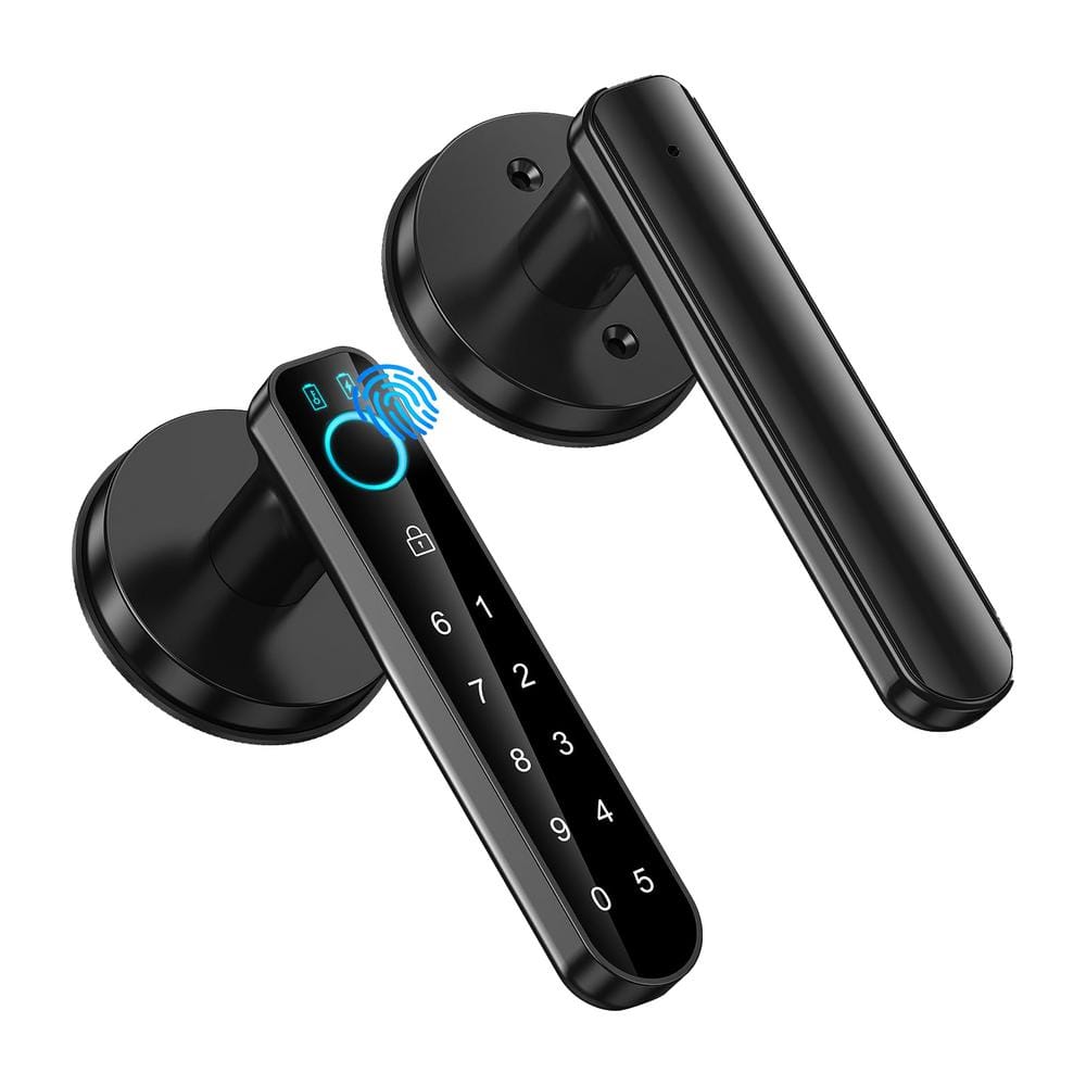 4 in 1 Smart Biometric Fingerprint Lever Door Knob with Passcode Numeric Keypad and App Control in Black - Hercitys