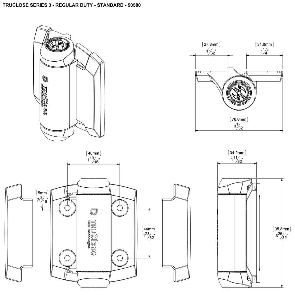 (2-Pack) D&D 2-7/8 in. x 3-3/4 in. Black Self-Closing Metal Gate Hinge - Hercitys