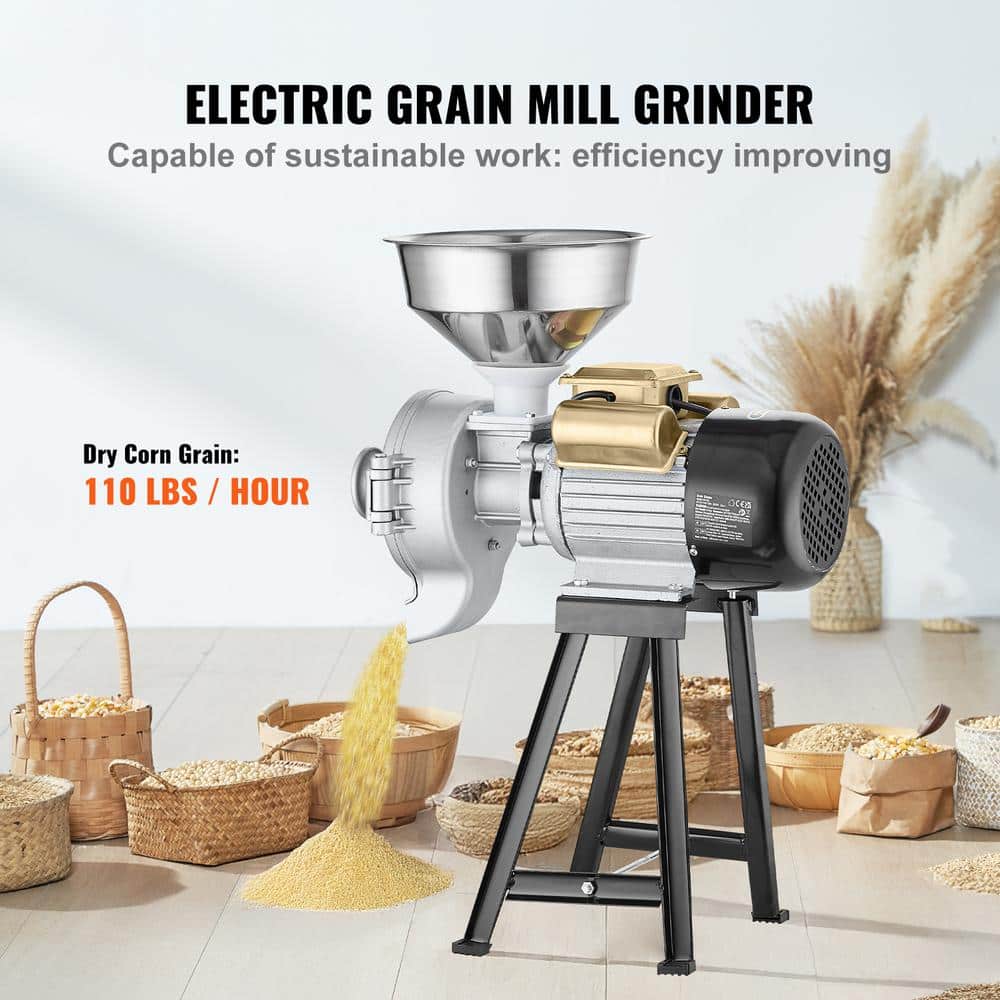 3000-Watt Electric Grain Mill Grinder, Commercial Spice and Corn Grinder, Stainless Steel Pulverizer - Hercitys