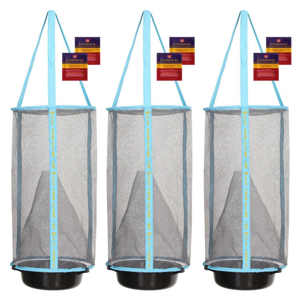 3 Lite Fly Cage Outdoor Fly Trap with 6 Low Odor Attractant Baits, Reusable and Durable - Hercitys