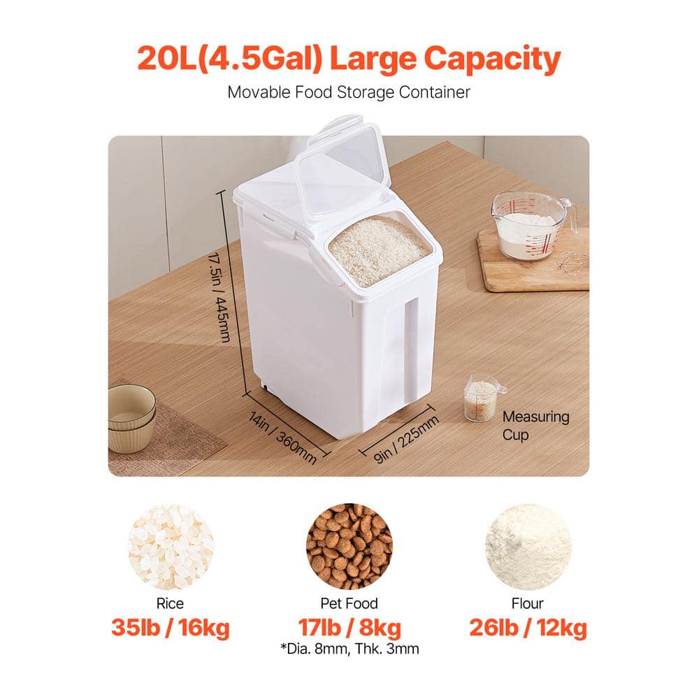4.5 Gal. Rice Storage Container, 20 L Dog Food Dispenser Bin, Airtight Lid, Wheels, Pet Food and Kitchen Ingredient Bin - Hercitys