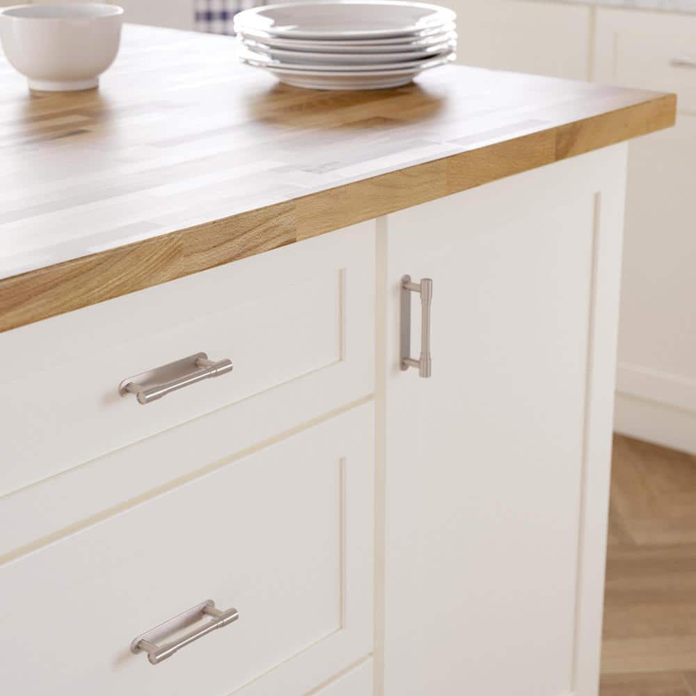 (10-Pack) Round Layered Backplate 3 in. (76 mm) Modern Satin Nickel Cabinet Handle Drawer Bar Pulls - Hercitys