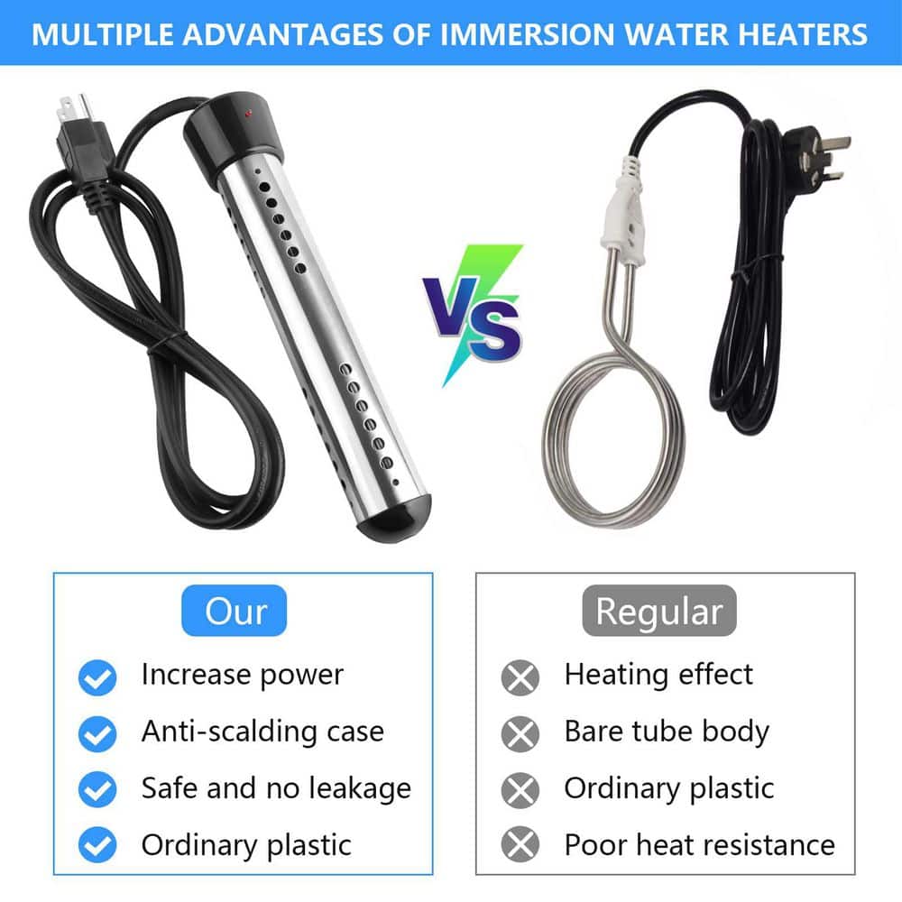2000W Immersion Water Heater Portable 304 Stainless Steel Anti-scalding Heats 5 Gal. Fast - Hercitys