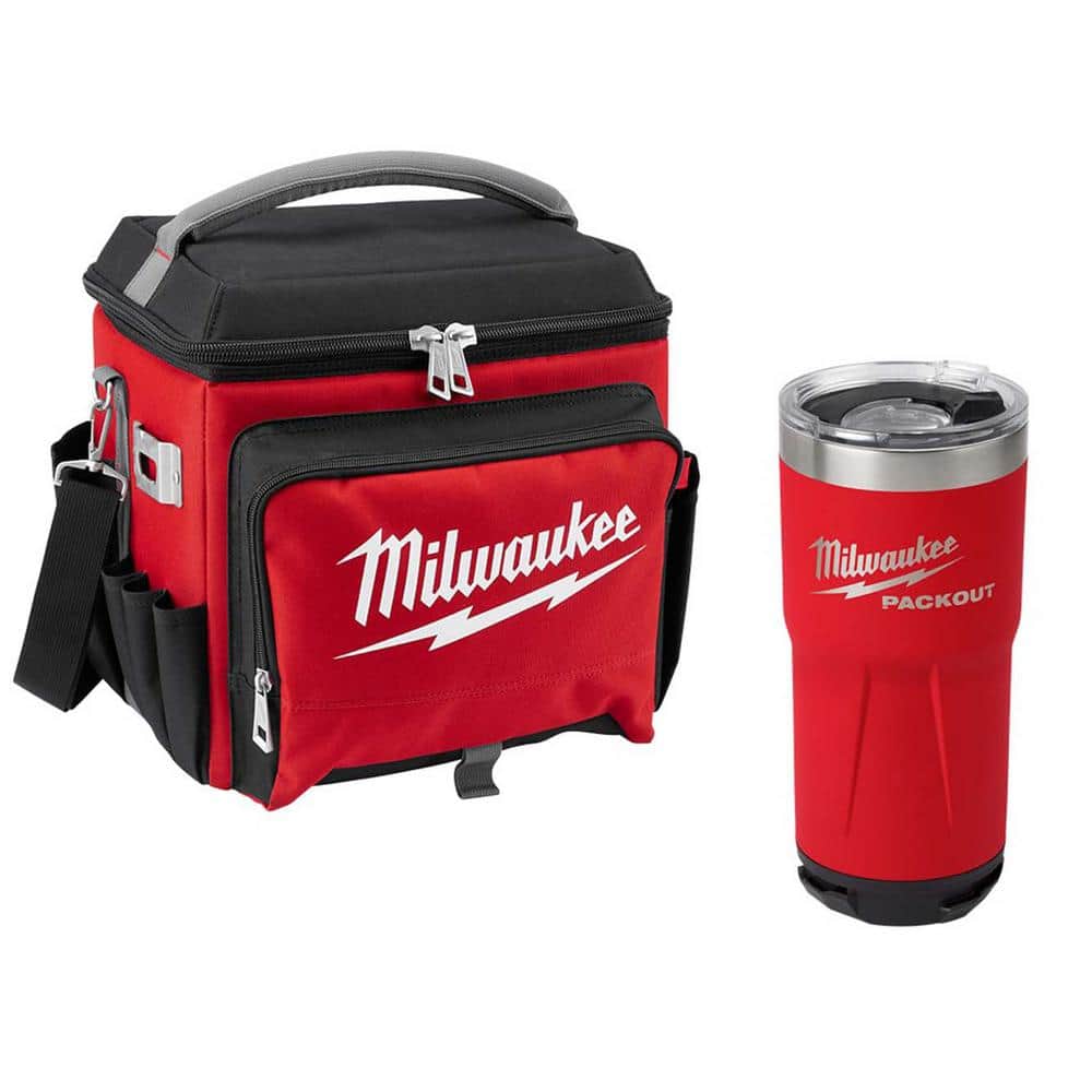21 Qt. Soft Sided Jobsite Lunch Cooler with PACKOUT Red 20 oz. Tumbler - Hercitys