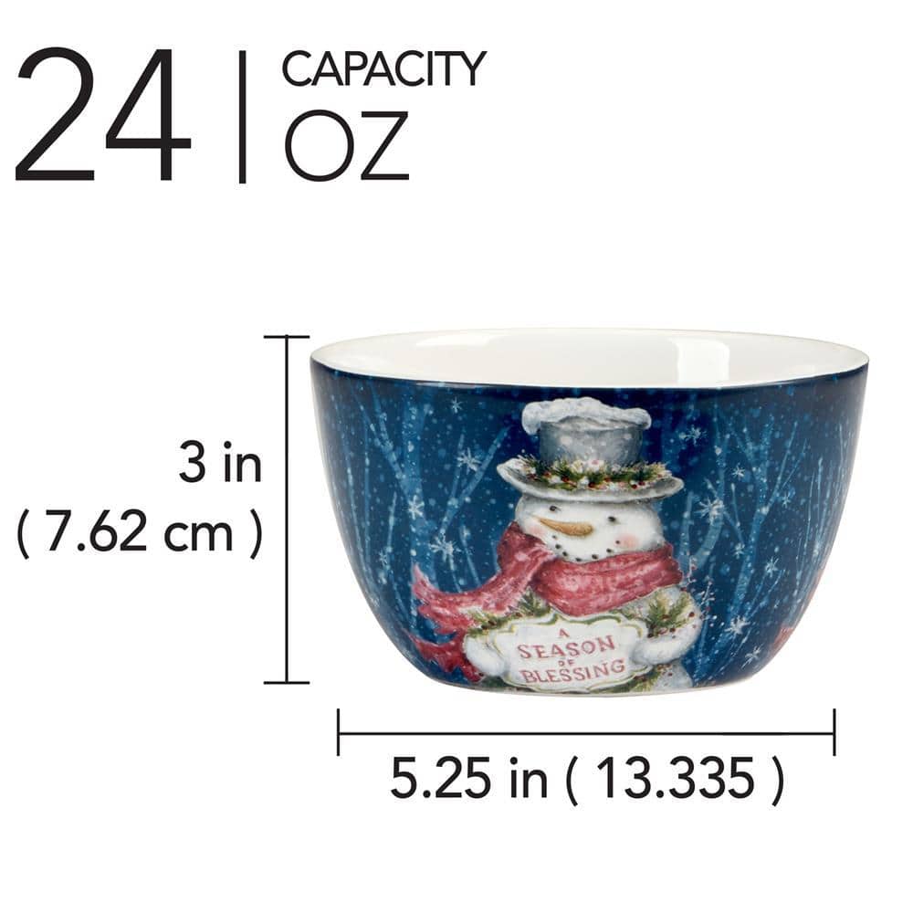 24 fl. oz. Multi-Colored Earthenware Snowman Greetings Ice Cream Bowl (Set of 4) - Hercitys