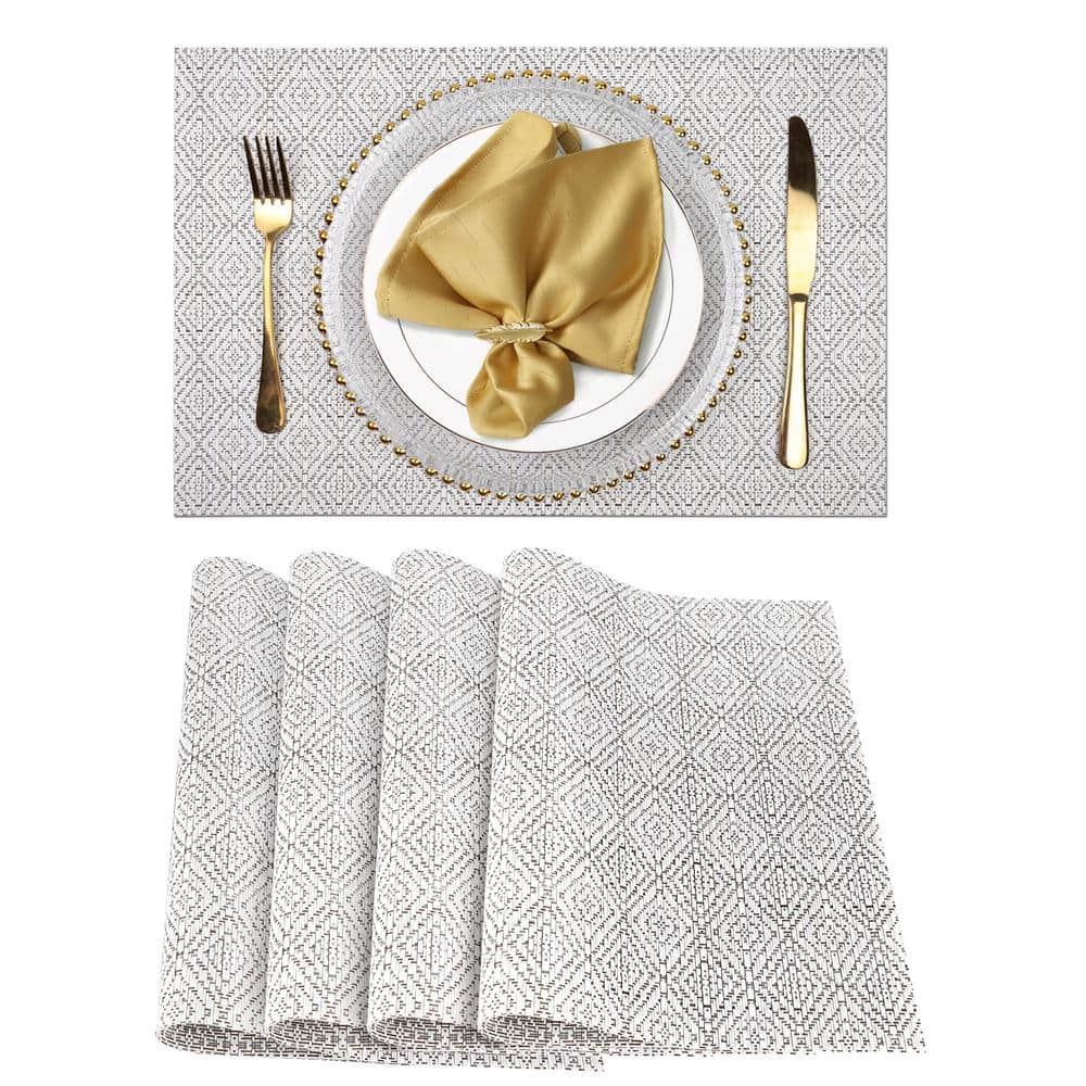 18 in. x 12 in. White Weave Vinyl Placemat (Set of 4) - Hercitys