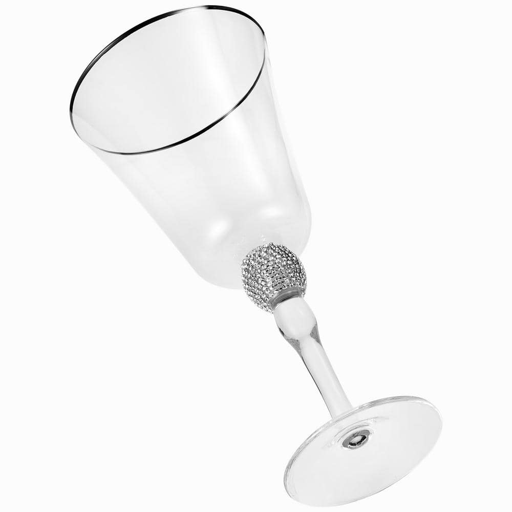(Set of 4) Wine Glass 14.7 oz. with Rhinestone Design and Silver Rim - Hercitys