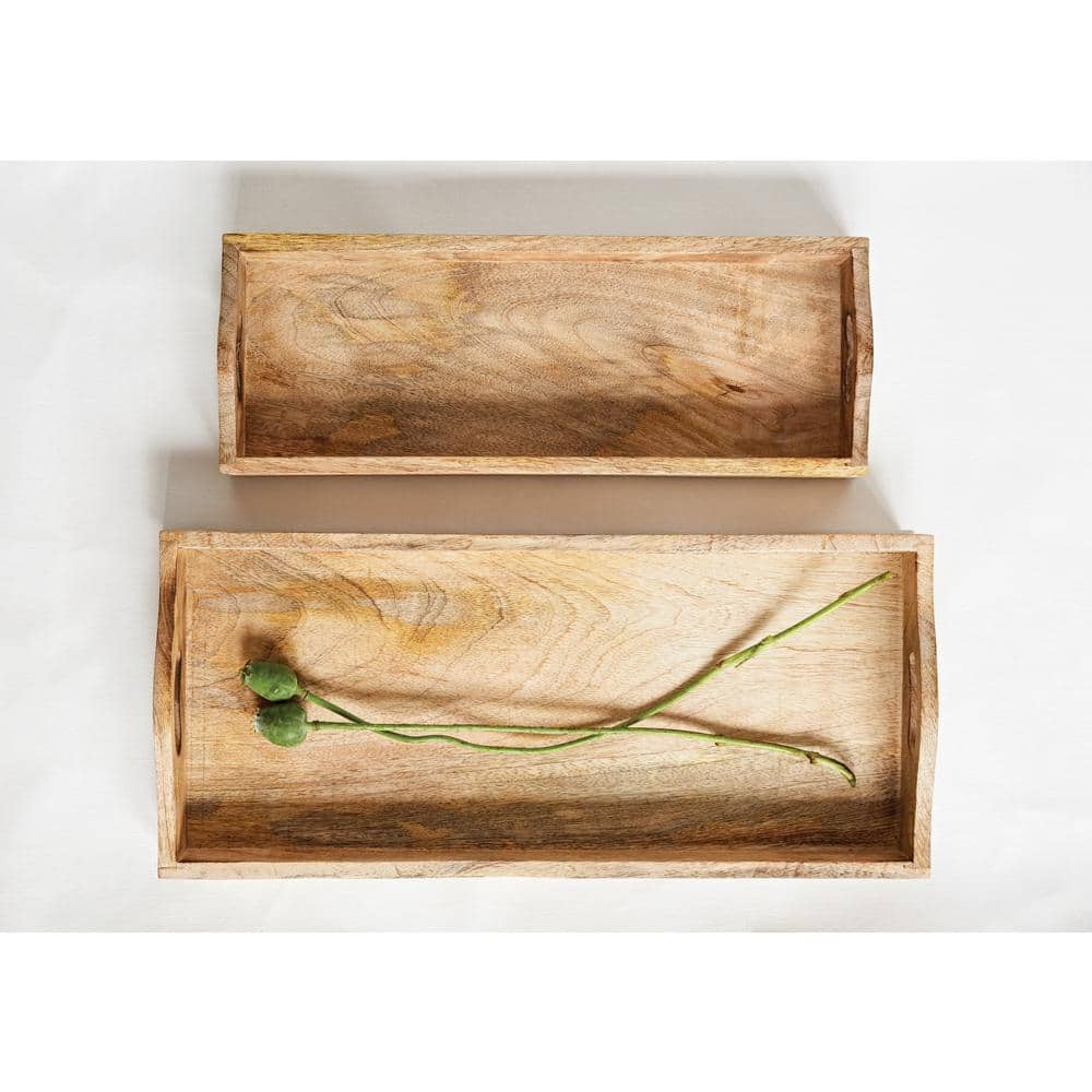 17.5 in. W x 0.5 in. H x 8 in. D Rectangle Natural Brown Mango Wood Serving Trays (Set of 2) - Hercitys