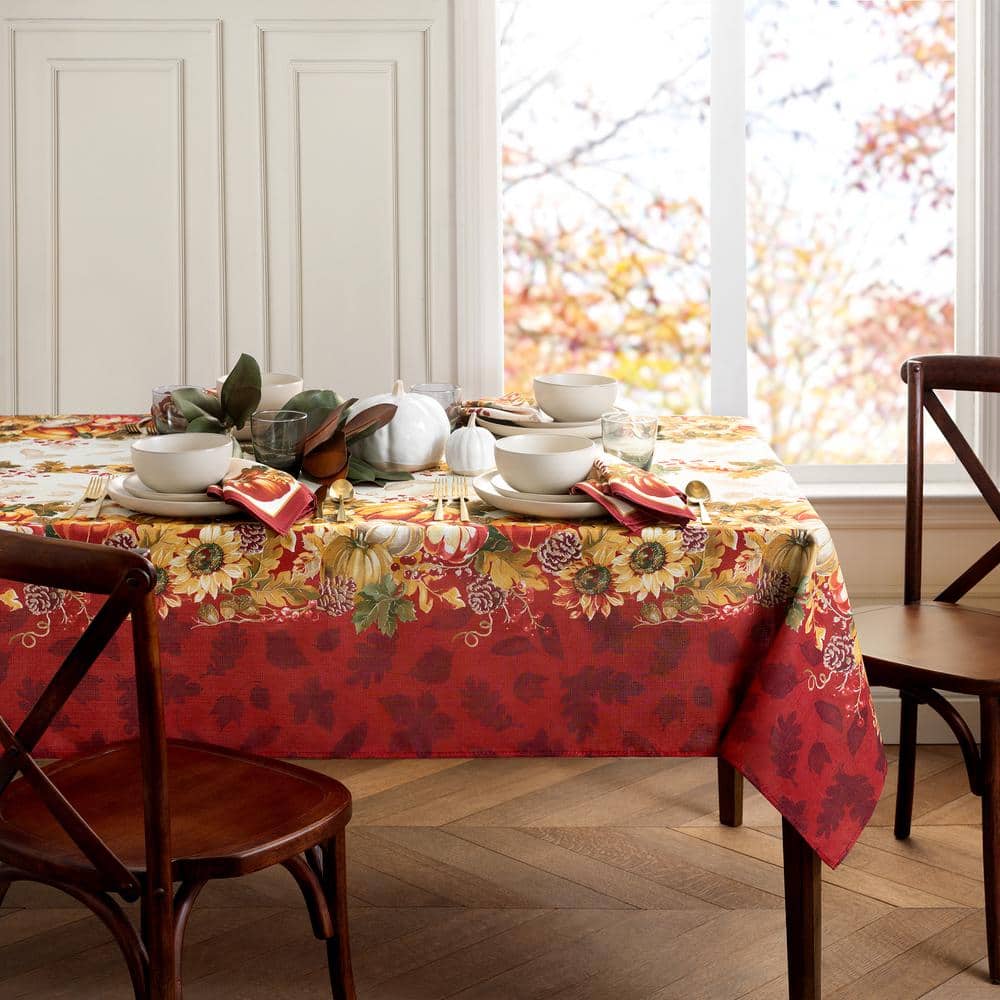 52 in. W x 70 in. L Multi Color Swaying Leaves Bordered Fall Tablecloth - Hercitys