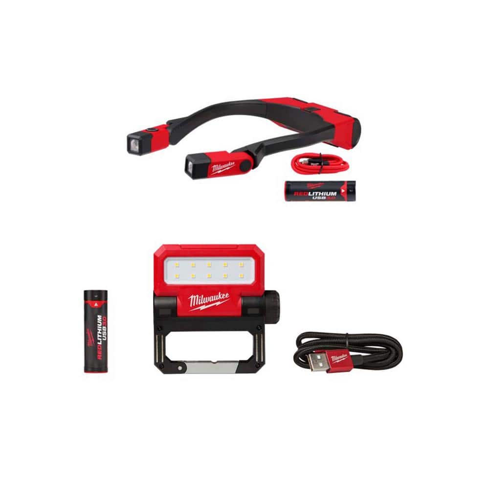 400 Lumens LED REDLITHIUM Rechargeable Neck Light and 550 Lumens LED Rechargeable Pivoting Flood Light - Hercitys