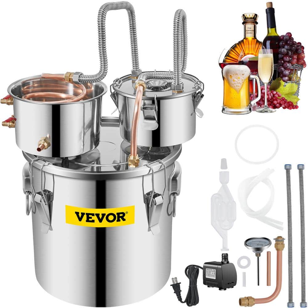 5 Gal. Alcohol Still 3 Pots Stainless Steel Home Brewing Kit with Circulating Pump & Build-in Thermometer for DIY Whisky - Hercitys