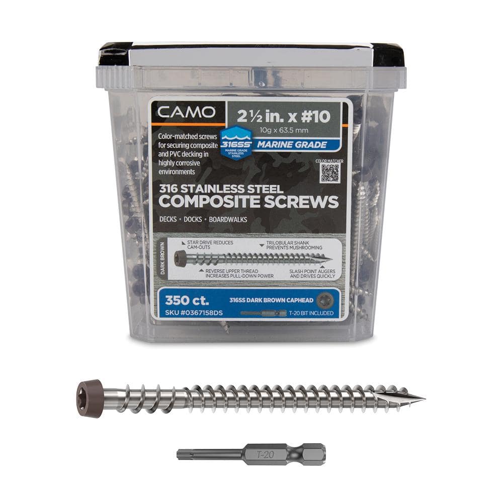 #10 2-1/2 in. 316 Stainless Steel Star Drive Dark Brown Composite Deck Screws (350-Count) - Hercitys