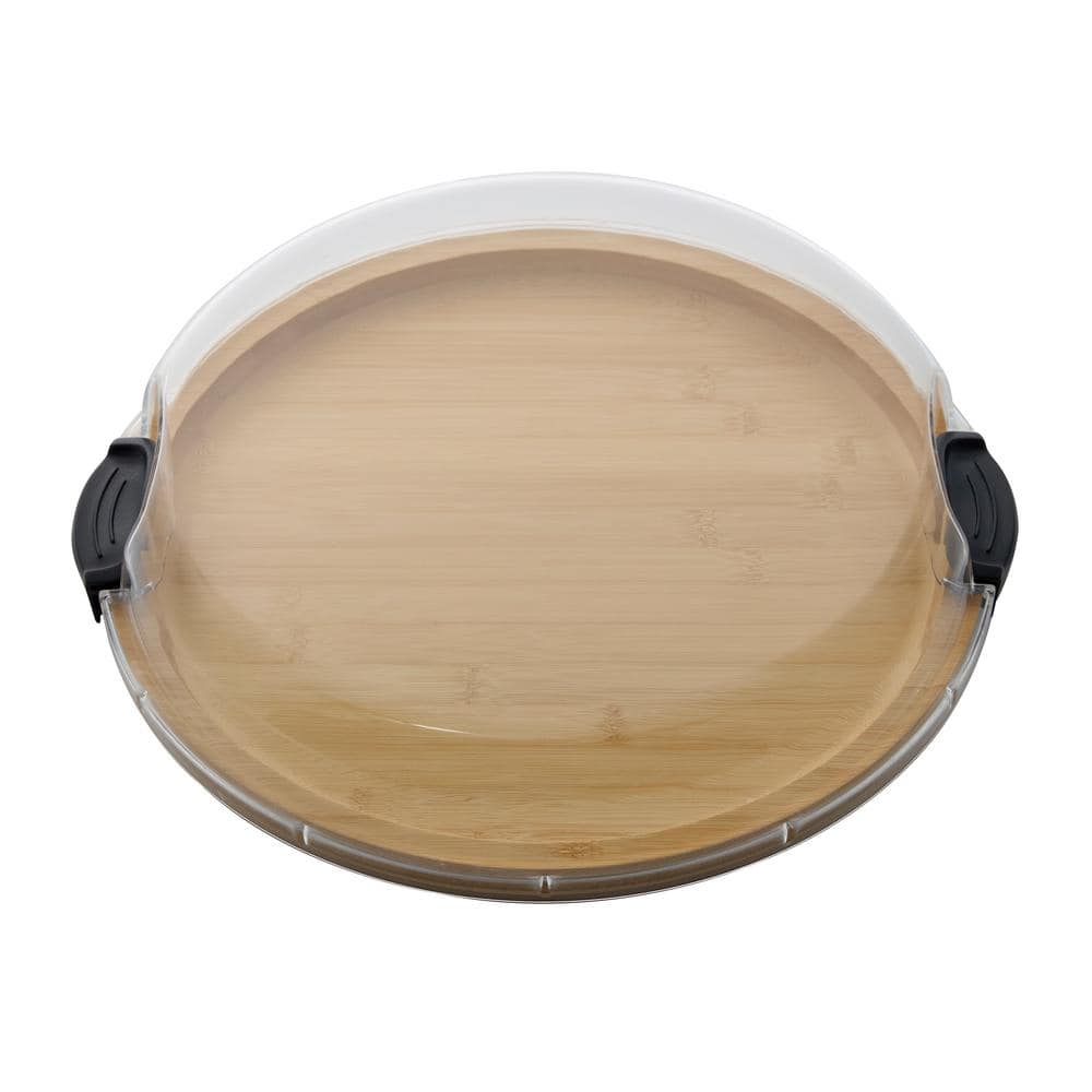 14 in. x 2.95 in. H Round Build-A-Board Acacia Cutting Board with Single Compartment and Clear Locking Lid, Black - Hercitys