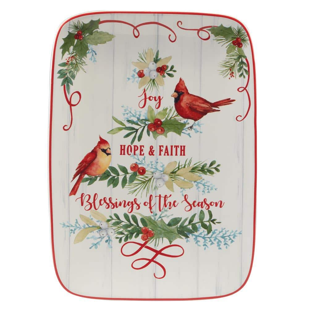 10 in. Multi-Colored Earthenware Winter Greens Rectangular Platter - Hercitys