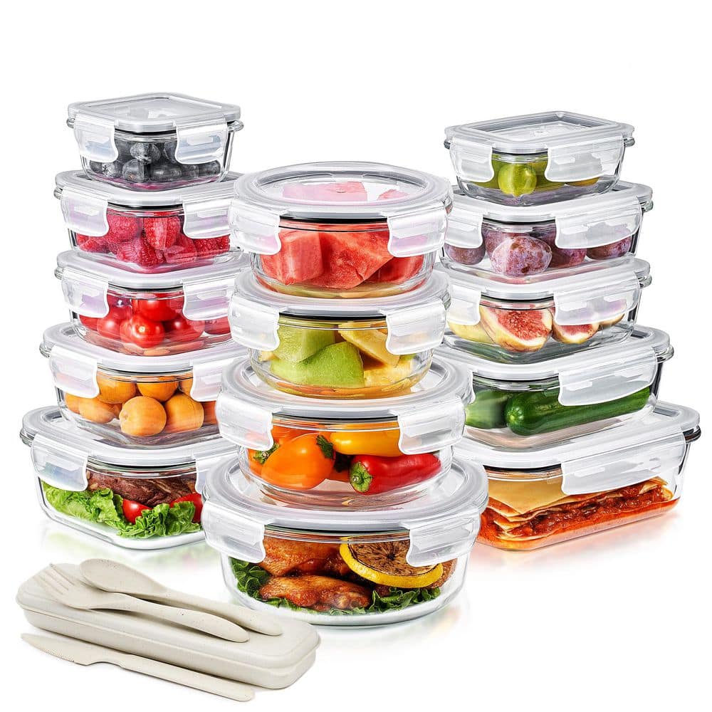 28-Piece Glass Food Storage Containers with Lids-Microwave, Dishwasher, and Oven Safe Meal Prep Containers - Hercitys