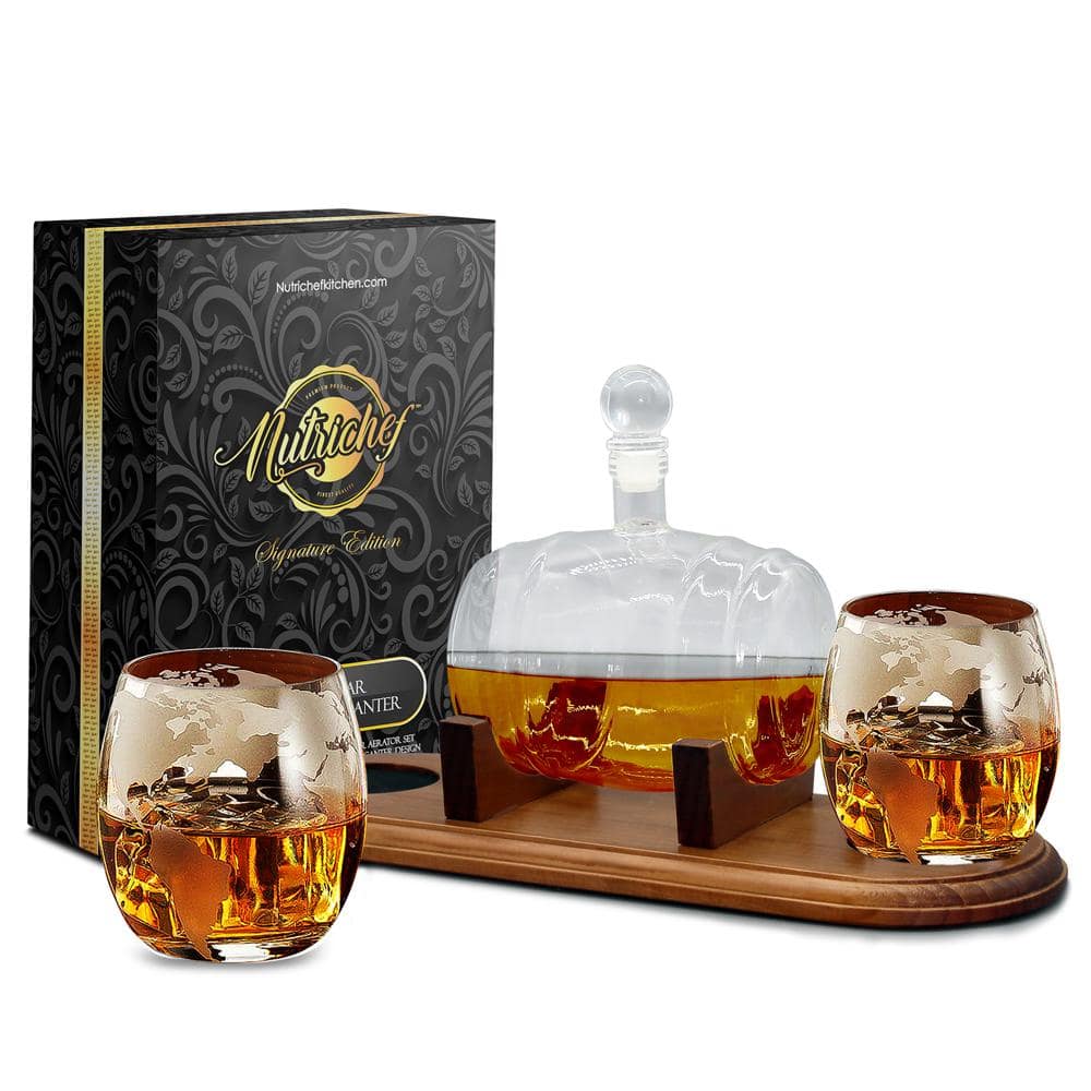 25 oz. Glass Wine and Whiskey Decanter Aerator Set with Whiskey Glasses - Hercitys