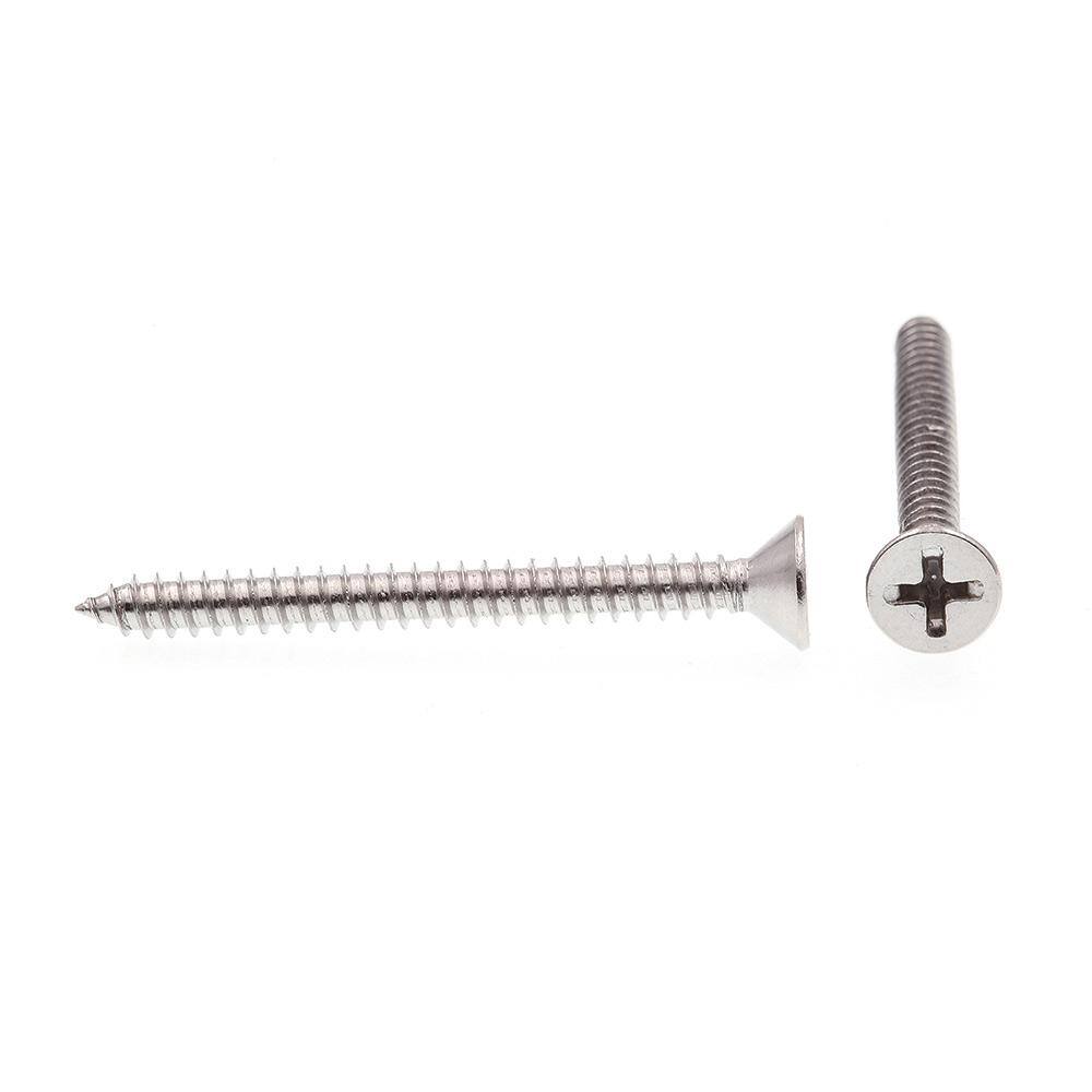#10 X 2 in. Grade 18-8 Stainless Steel Phillips Drive Flat Head Self-Tapping Sheet Metal Screws (100-Pack) - Hercitys