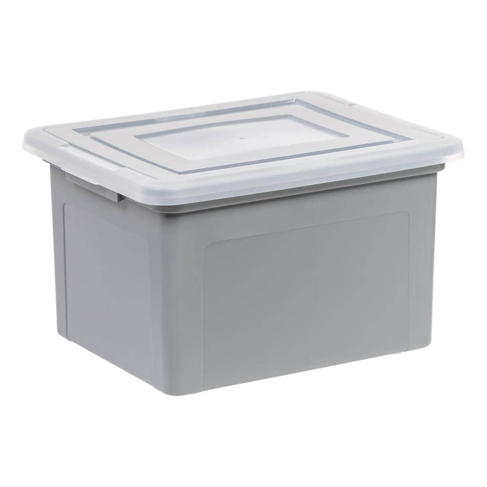 35 Qt./33.1 Gal. Snap Tight Plastic File Organizer Box in Gray with Clear Lid - Hercitys