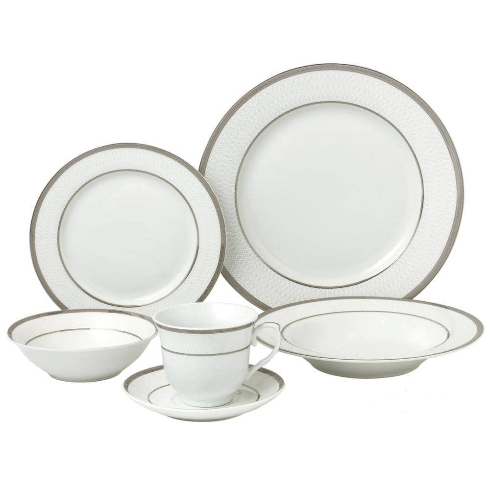 24-Piece Formal Silver Border Porcelain Dinnerware Set (Service for 4) - Hercitys