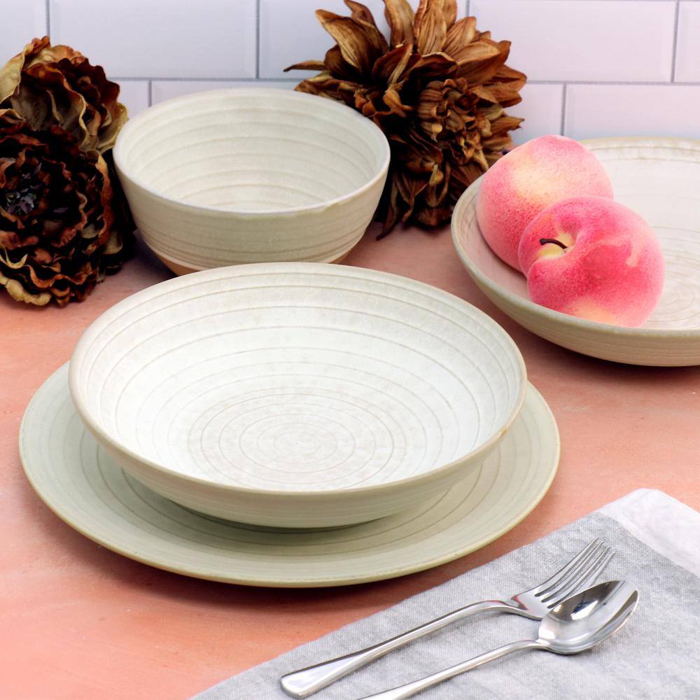 (12 Piece) Dreamweaver Round Earthenware Dinnerware Set in Matte White - Hercitys