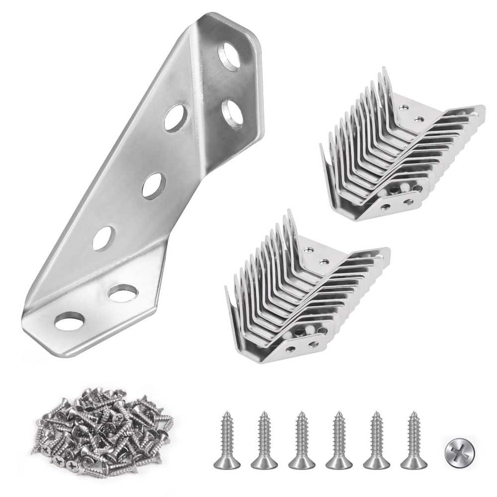 24-Pack Stainless Steel Furniture Corner Connectors with Screws, Triangular Support Brackets for Drawers and Cabinets - Hercitys