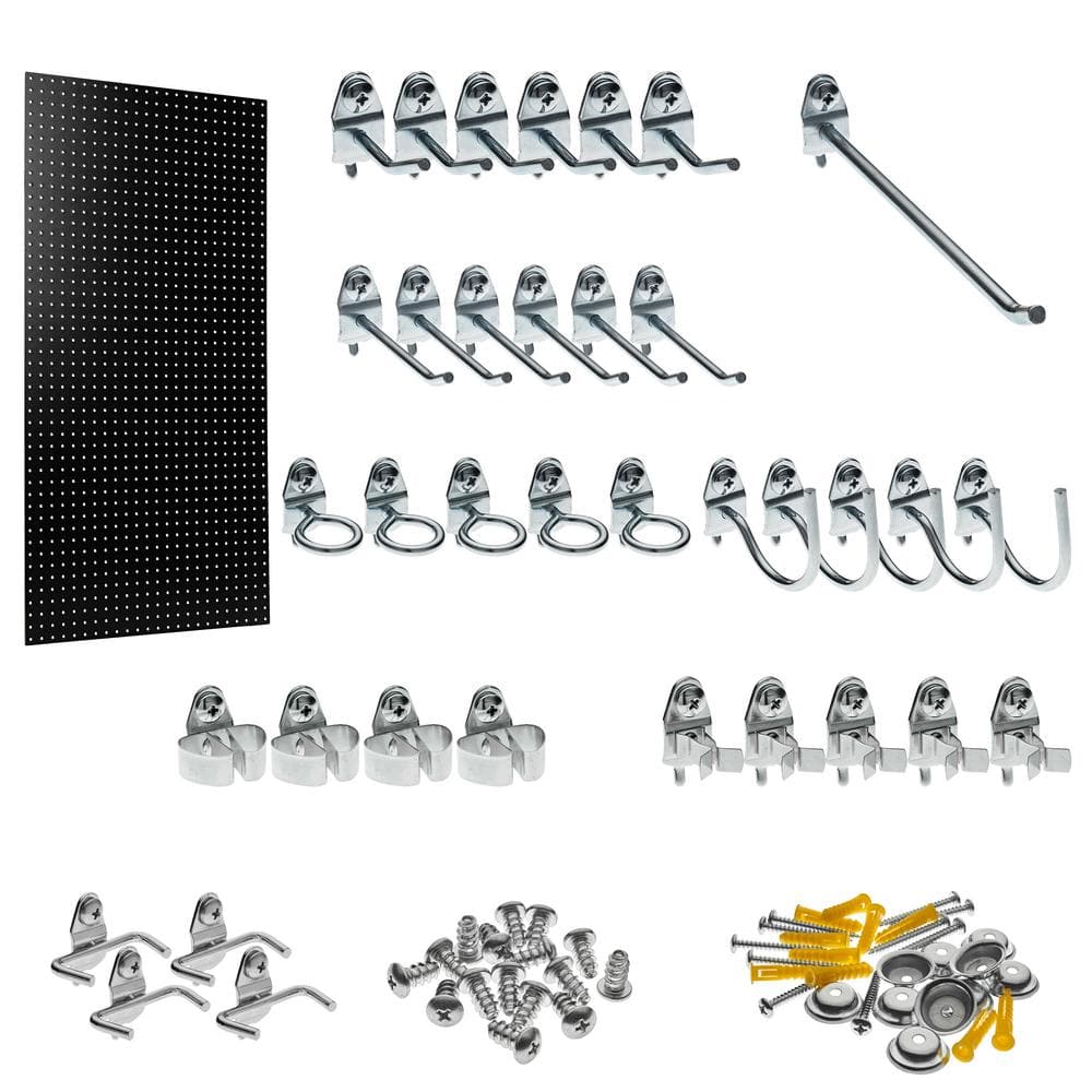 1/4 in. Custom Painted Black Pegboard Wall Organizer with 36-Piece Locking Hooks - Hercitys