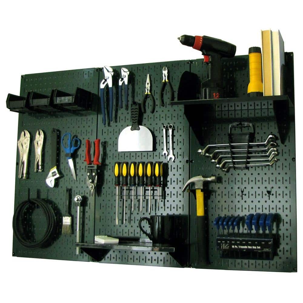 32 in. x 48 in. Metal Pegboard Standard Tool Storage Kit with Green Pegboard and Black Peg Accessories - Hercitys