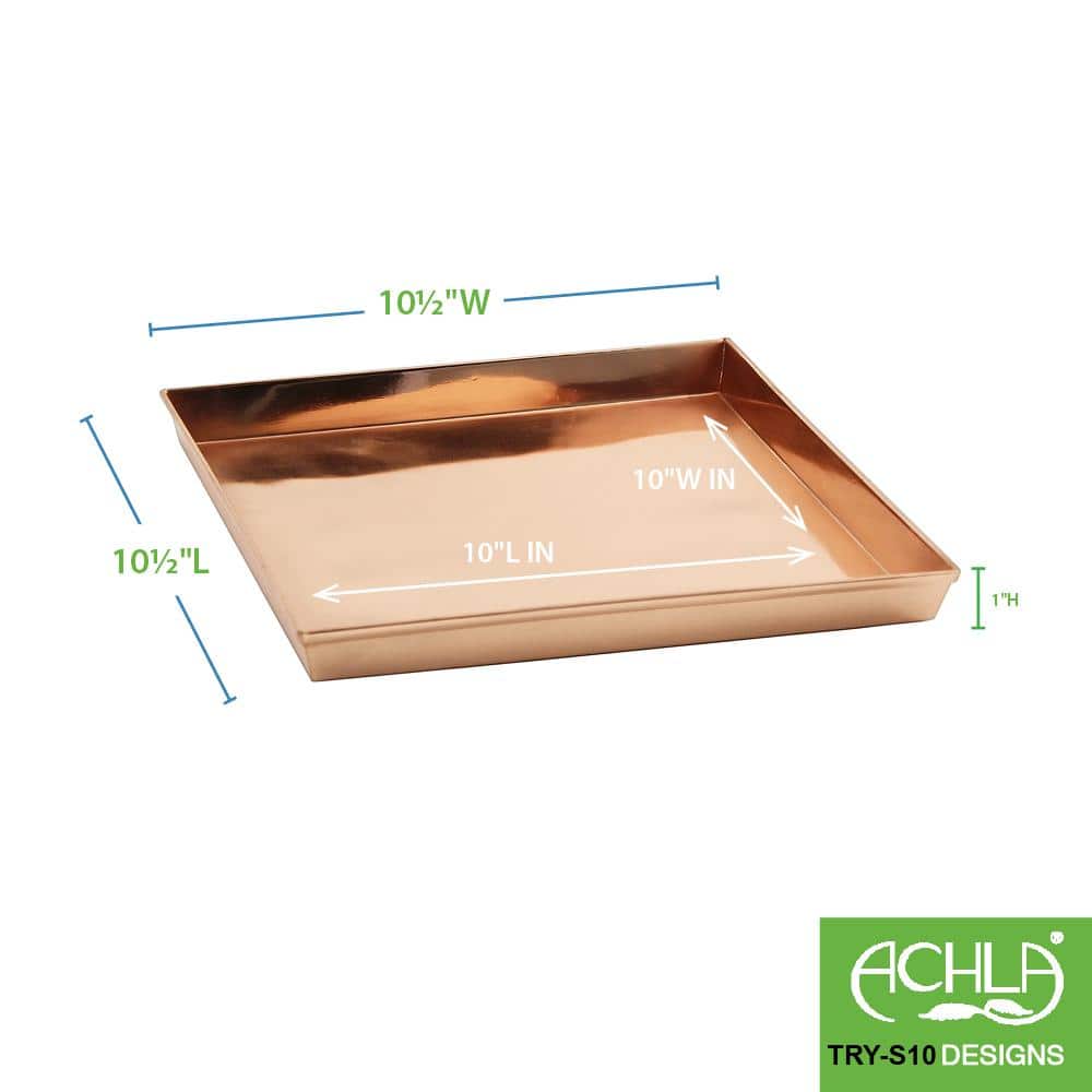 10.75 in. W x 1 in. H x 10.5 in. D Square Copper Plated Stainless Steel Decorative Tray - Hercitys