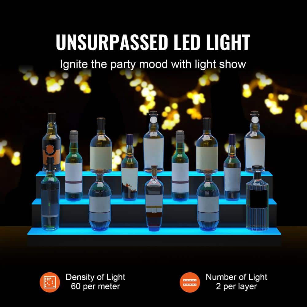 40 in. LED Lighted Liquor Bottle Display, 3-Tier Bar Shelf with RF Remote, App Control and Multicolor Lighting - Hercitys