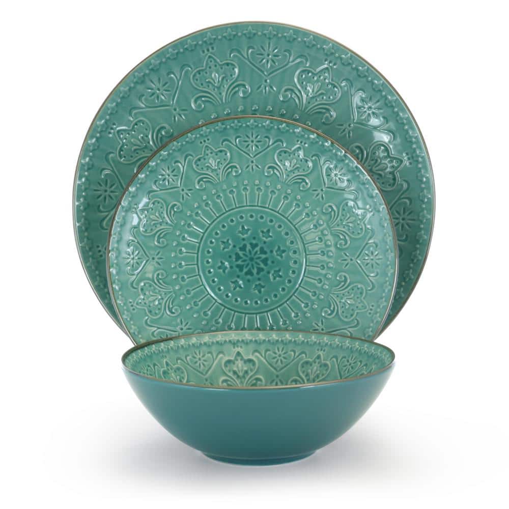 16-Piece Modern Sea Green Stoneware Dinnerware Set (Service for 4) - Hercitys