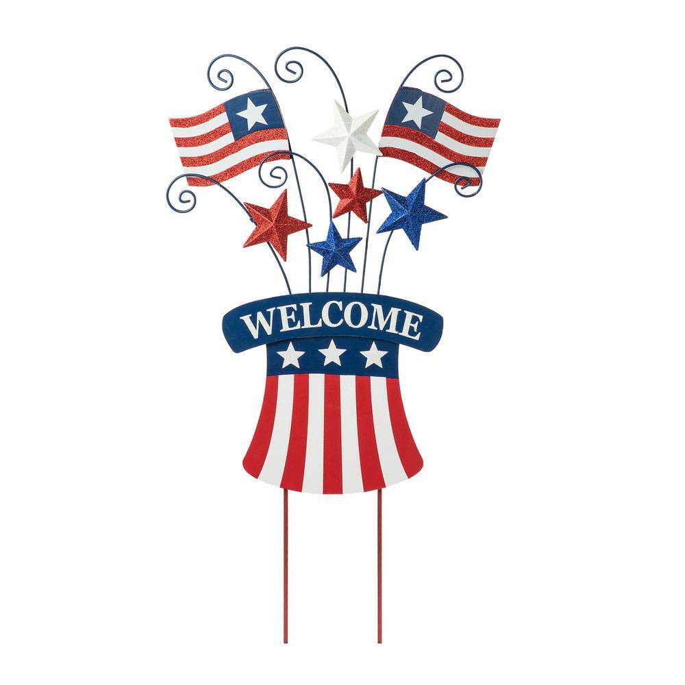 30.25 in. H Wooden/Metal Patriotic Flags Yard Stake or Wall Decor (KD, 2 Function) - Hercitys