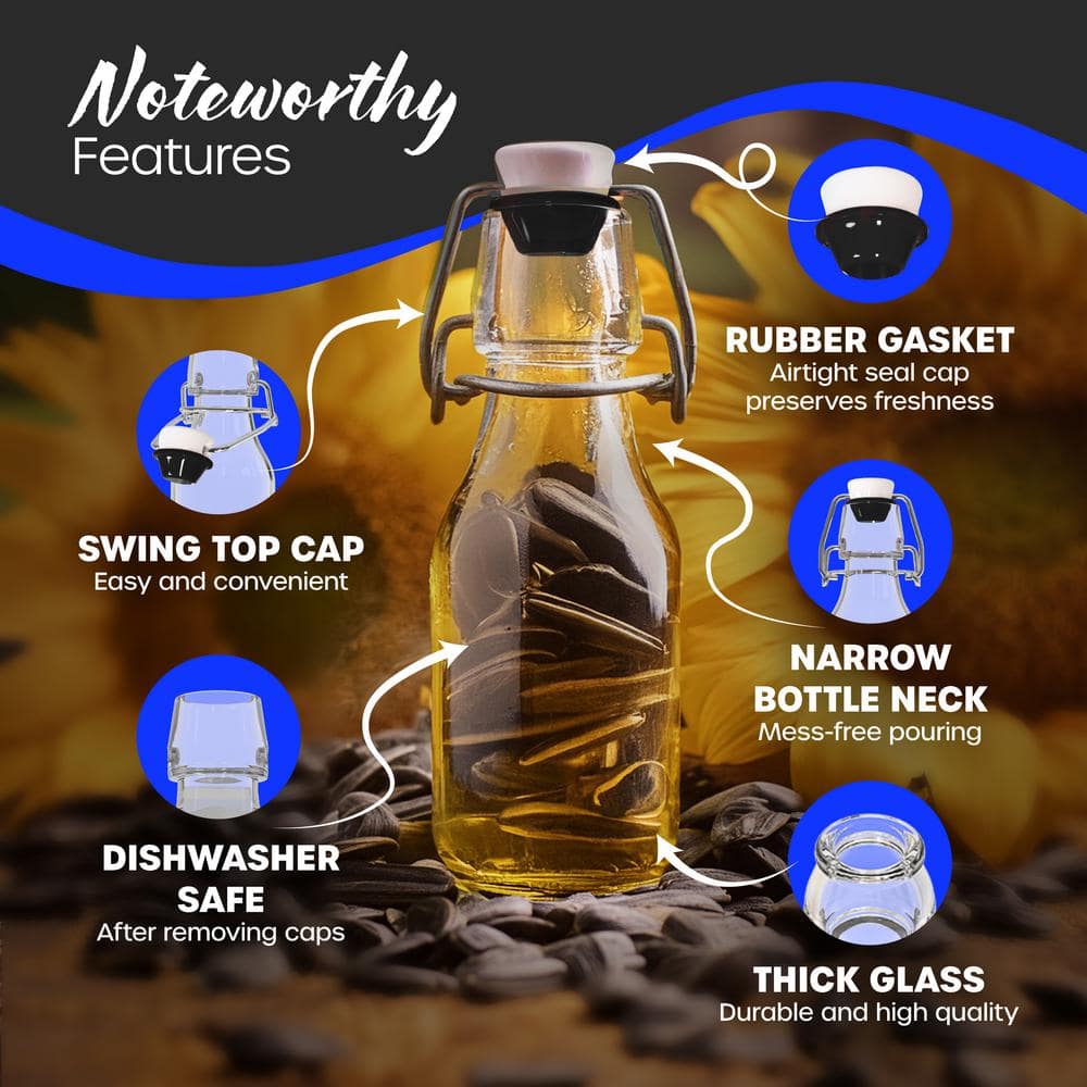 4 oz. Round Swing Top Glass Bottles with Bottle Brush, Funnel, Tags, Shrink Wrap and Glass Marker (Set of 20) - Hercitys