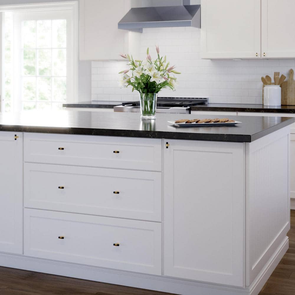 (10-Pack) Fluted 1-1/4 in. (32 mm) Modern Matte Black and Modern Gold T-Shaped Bar Cabinet Knobs - Hercitys