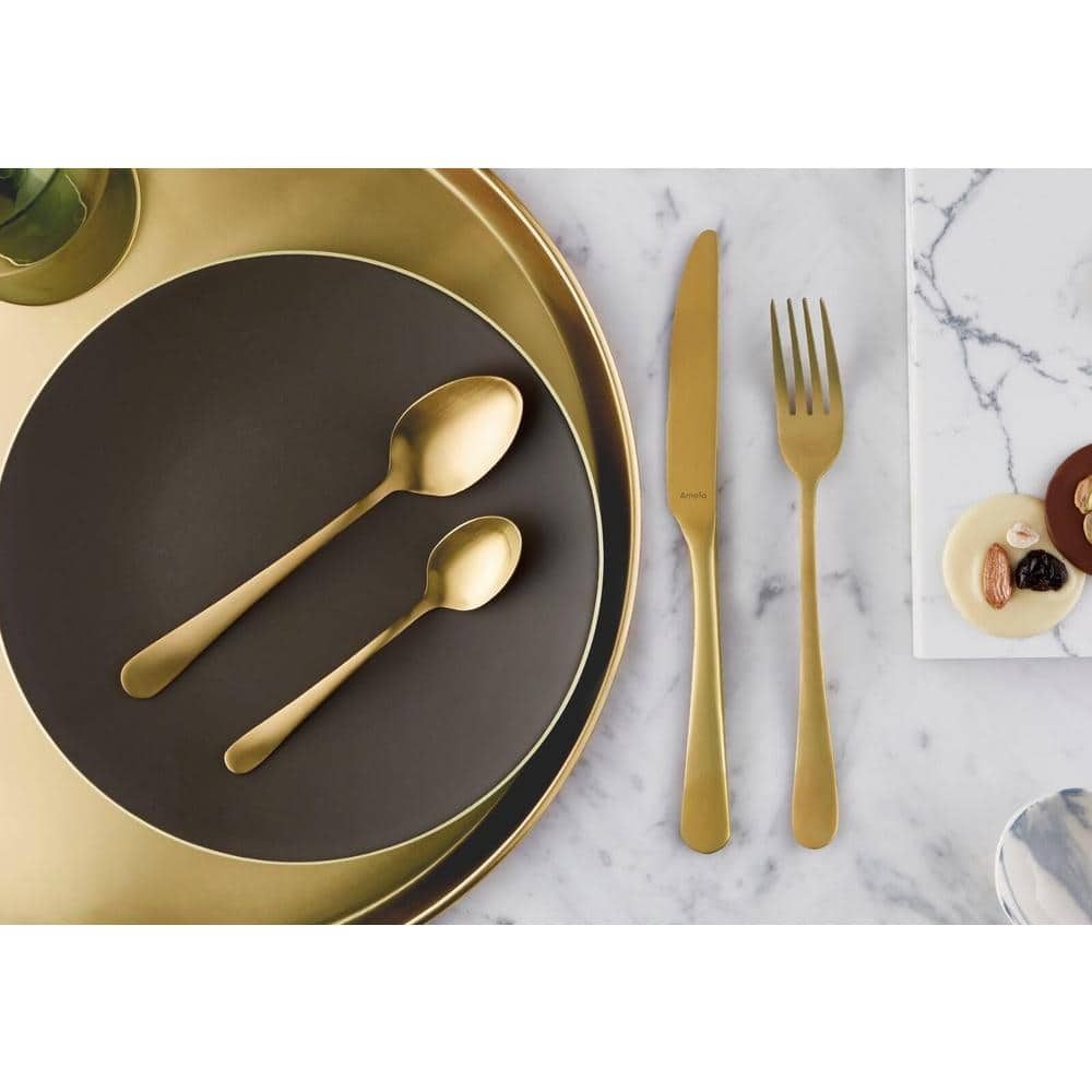 “Austin” Stainless Steel 18/0 Flatware Set, Matte Gold, 20-Pieces. - Hercitys
