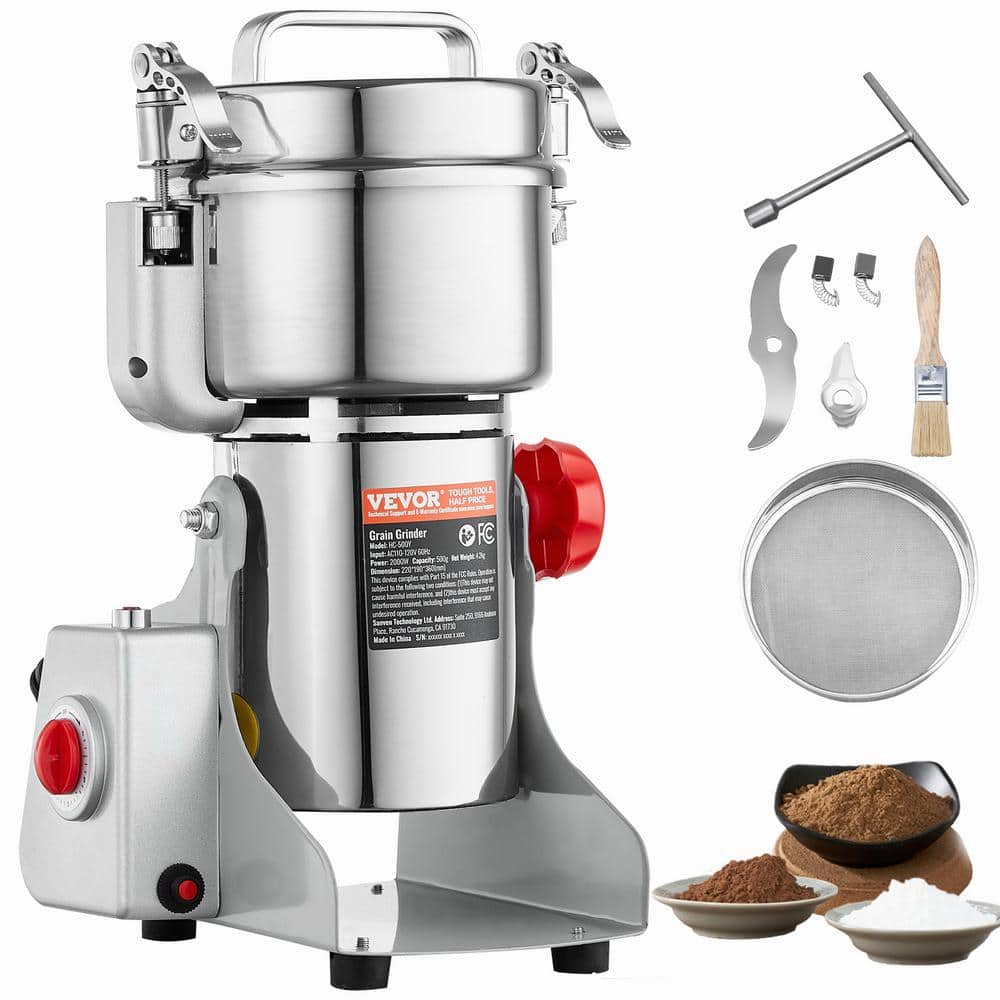 500g Electric Grain Mill Grinder, High Speed 2000-Watt Commercial Grinders, Stainless Steel Pulverize Powder Machine - Hercitys