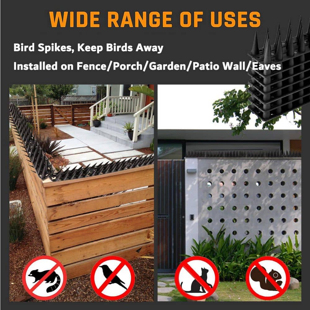 12 in. x 1.73 in. Plastic Bird Spikes Deterrent for Squirrel Cat Raccoon Animal for Outside Fences and Roofs (20-Pack) - Hercitys