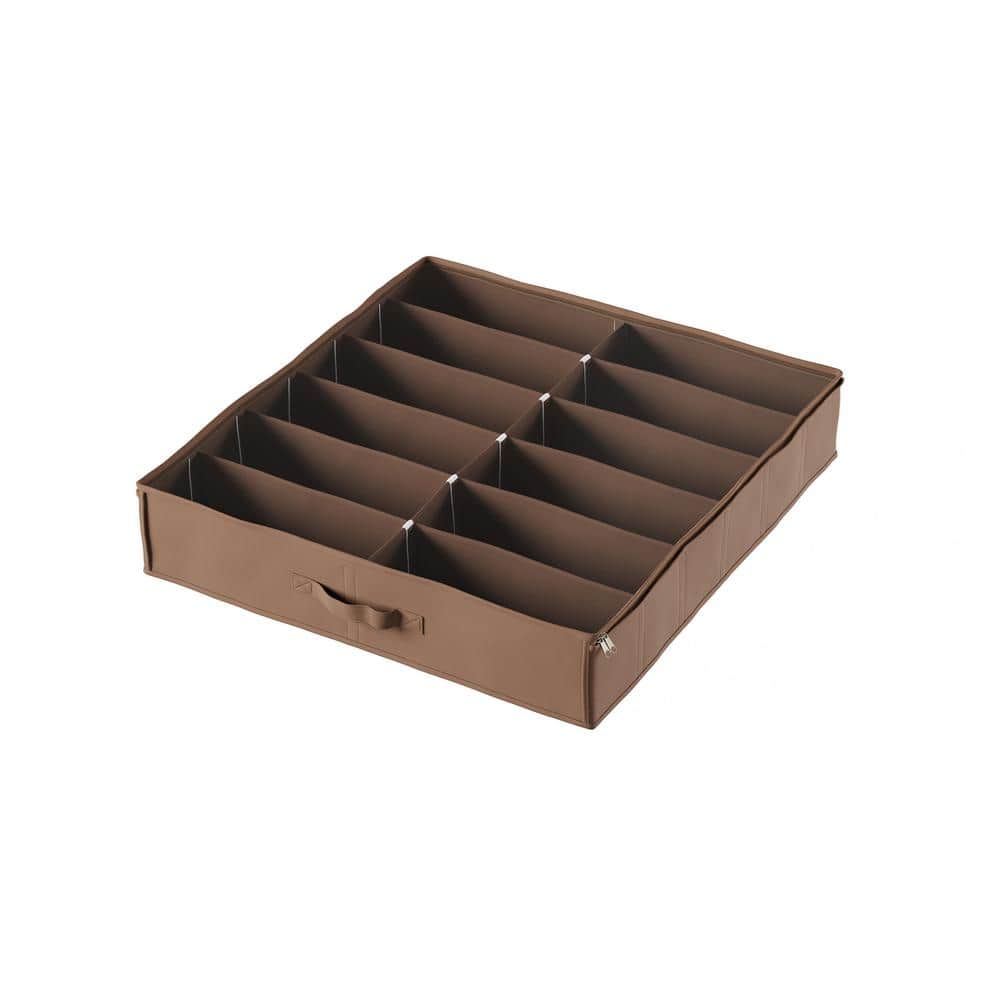 27 in. x 5 in. 12-Pair Brown base with a clear cover Nylon Underbed Shoe Storage - Hercitys