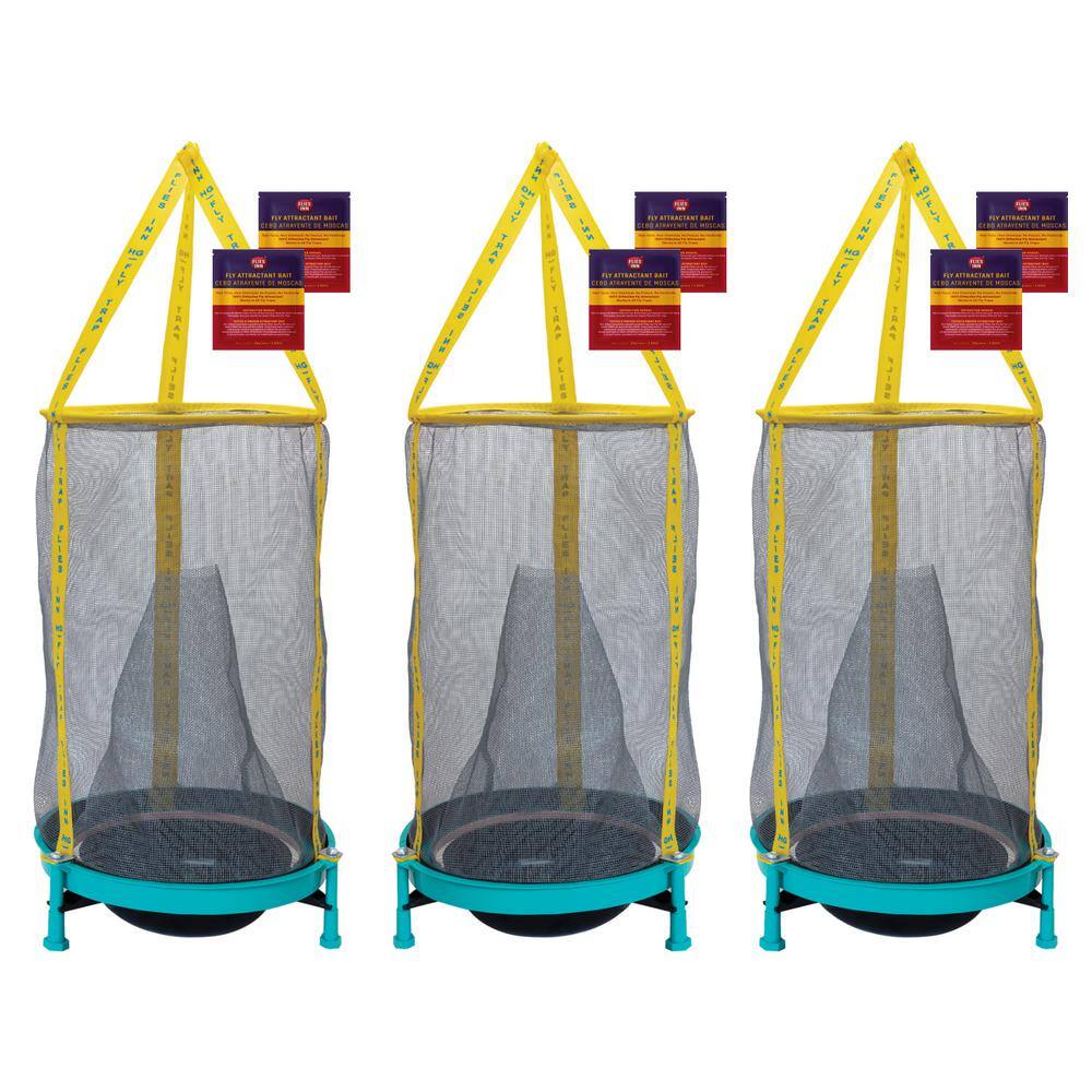 3 Ez Fly Cage Outdoor Fly Trap with 6 Fly Attractant Baits, Low Odor, Reusable, Durable - Hercitys
