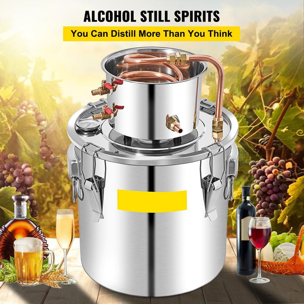 13.2Gal./50L Alcohol Still, Copper Tube Alcohol Distiller, Whiskey Making Kit with Built-In Thermometer+Circulating Pump - Hercitys