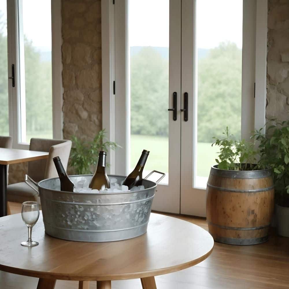 1.1 Gal. Small Silver Steel Embossed Design Oval Shape Galvanized Steel Tub with Side Handles - Hercitys