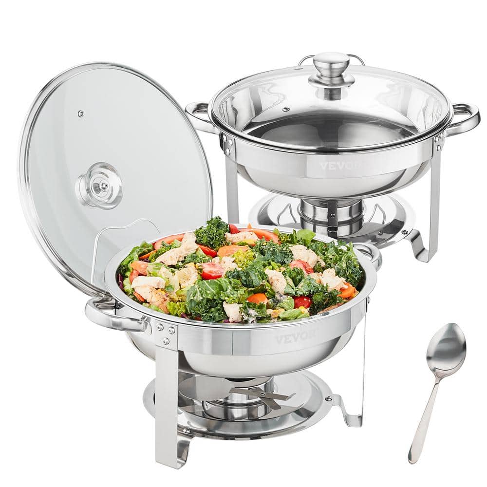 4 qt. Chafing Dish Buffet Set Stainless Steel Chafer with 2 Full Size Pans Round Catering Warmer Server (2-Piece) - Hercitys