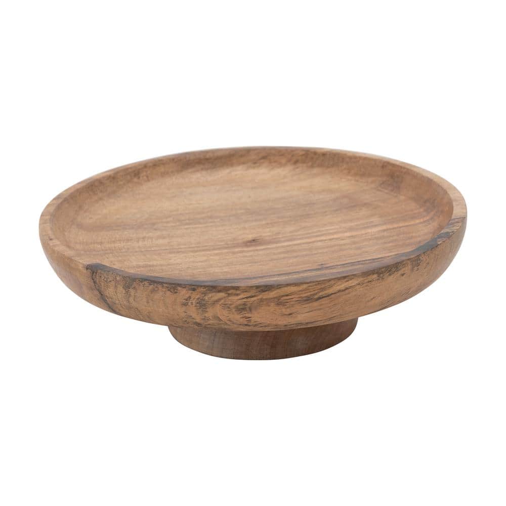 12 in. 0 fl. oz. Natural Brown Mango Wood Footed Cake Stand Serving Bowl - Hercitys