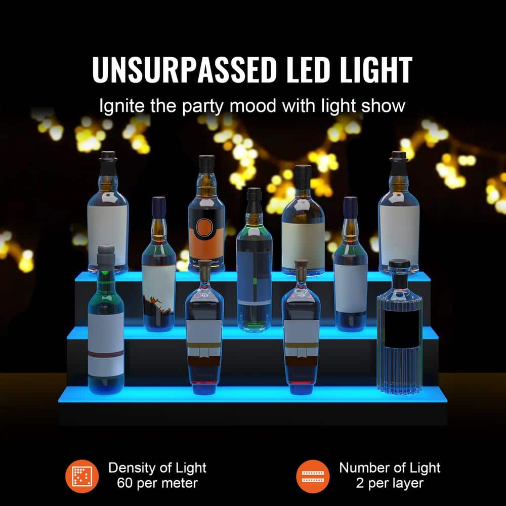 30 in. LED Lighted Liquor Bottle Display, 3-Tier Bar Shelf with RF Remote, App Control and Multicolor Lighting. - Hercitys