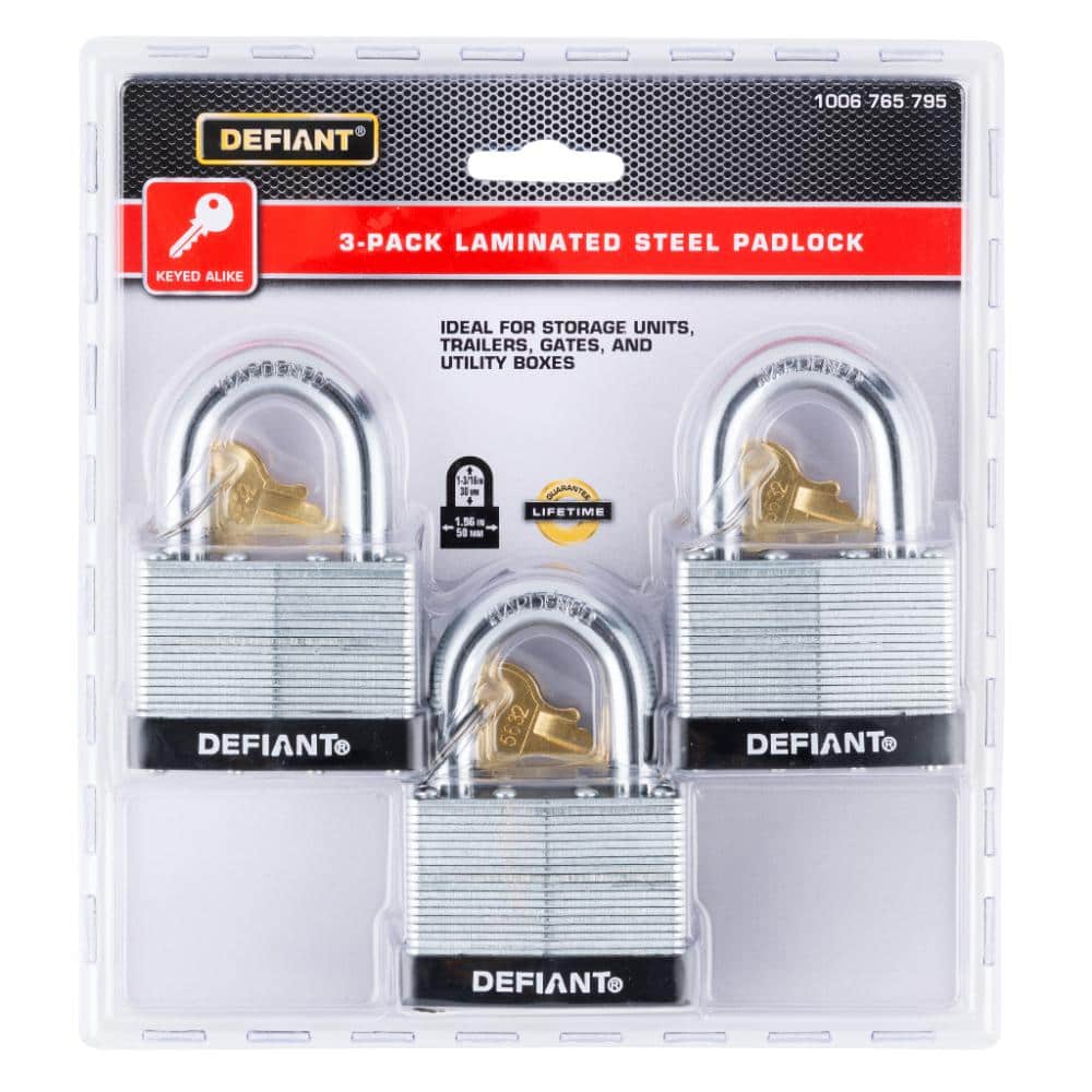 50 mm 1 in. 3-Pack Laminated Steel Shackle Keyed Padlock (Includes 3 Keys) - Hercitys