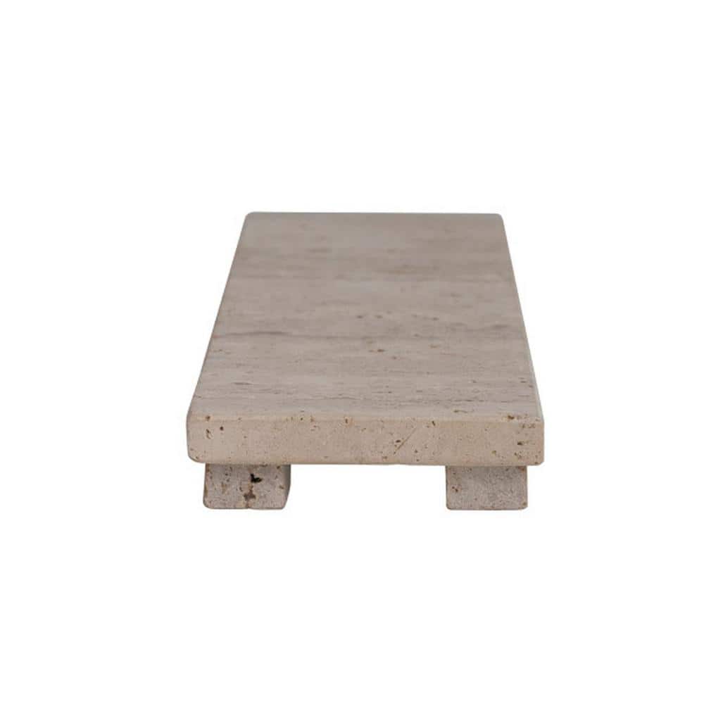 12 in. Scandinavian Beige Travertine Footed Serving Board - Hercitys