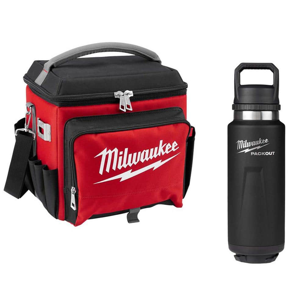 22 Qt. Soft Sided Jobsite Lunch Cooler with PACKOUT Black 36 oz. Insulated Bottle with Chug Lid - Hercitys